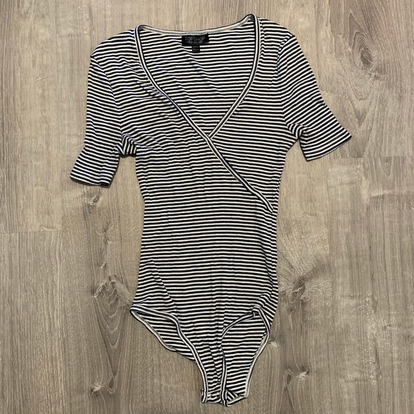 Topshop Tops - TopShop Striped V-Neck Bodysuit